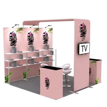 Modular reusable design aluminum dye sublimation print beauty display trade show booth 10x10