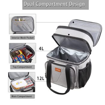 Custom 16l waterproof leakproof insulated heavy duty double decker multi-layer multi-compartment large lunch box for men women