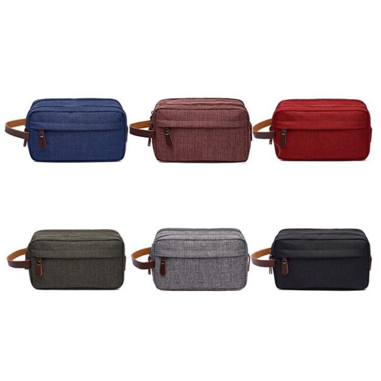 Black casual high quality canvas toiletry storage cosmetic bag with handle