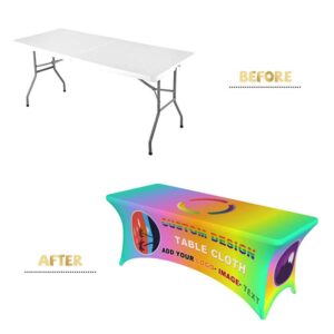 Custom polyester commercial business logo promotional items tablecloth rectangle table clothes for weddings