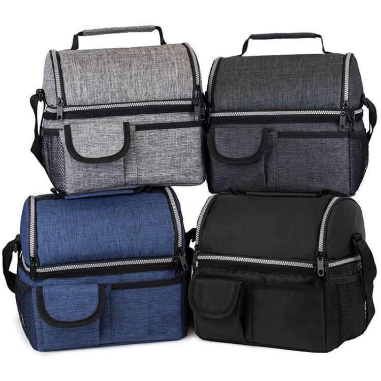 Custom nylon insulated lunch bag for women work cooler bag with shoulder strap and pouch double deck reusable tote picnic bags