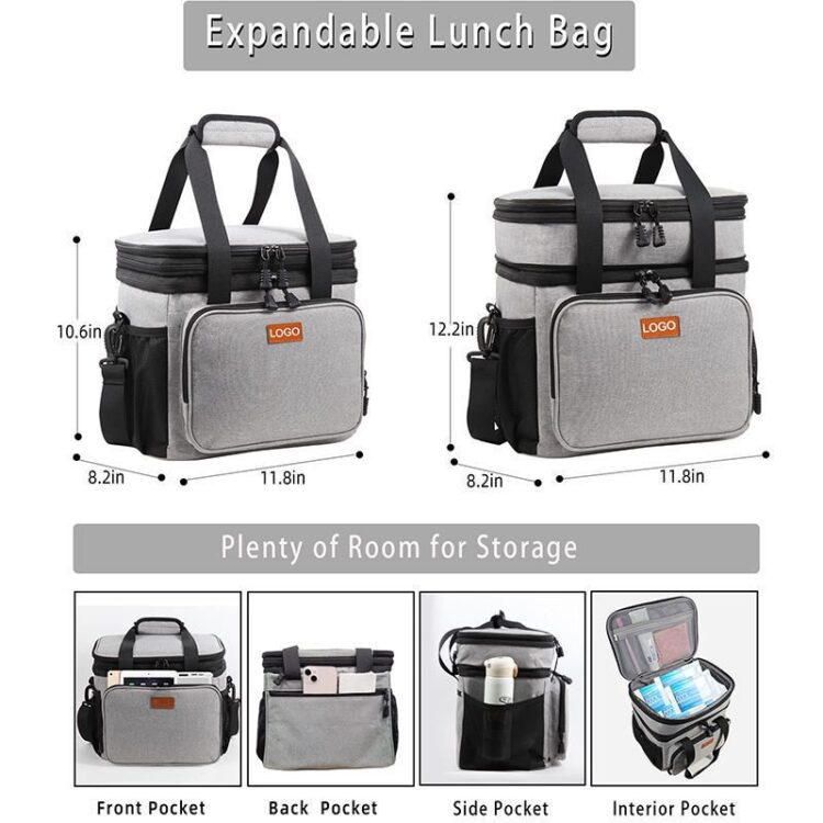 Custom 16l waterproof leakproof insulated heavy duty double decker multi-layer multi-compartment large lunch box for men women