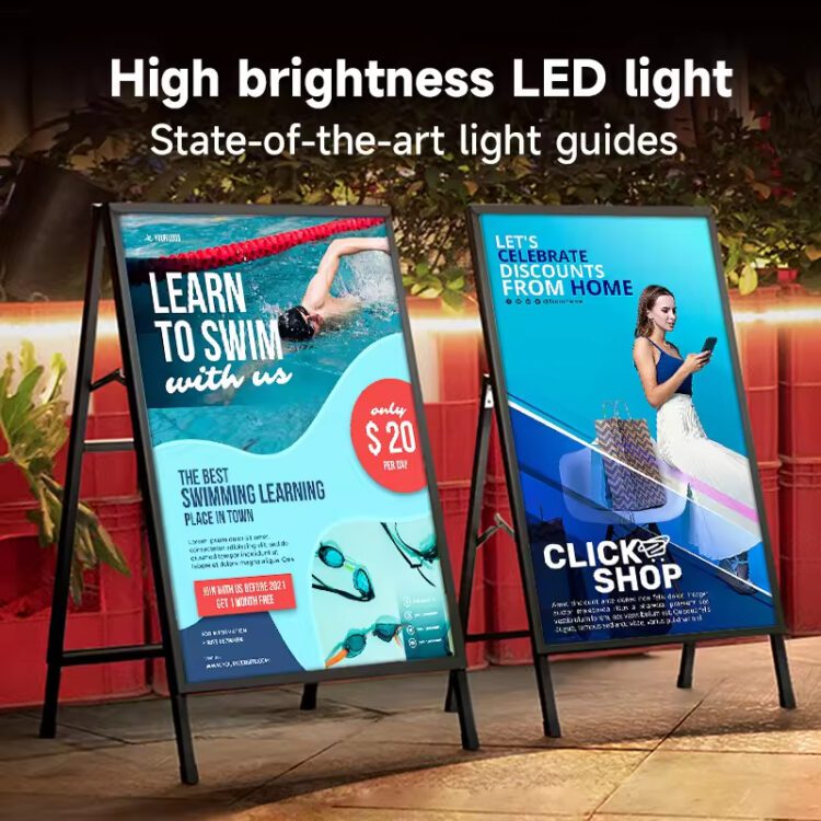 Tempering glass poster light box stand menu outdoor billboard display rack vertical floor type poster rack led light box