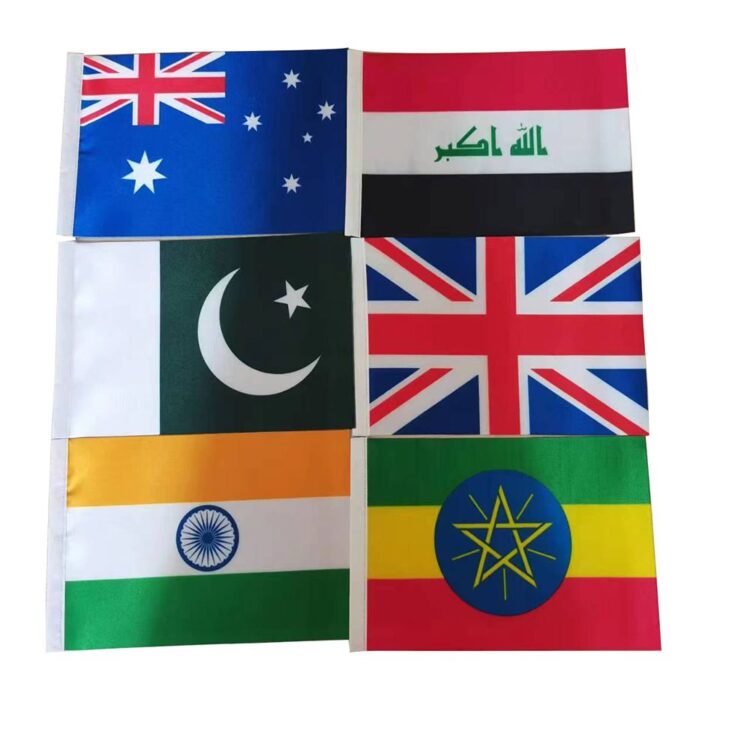 Printing cloth desk steel cross small flags top golden any countries table flag