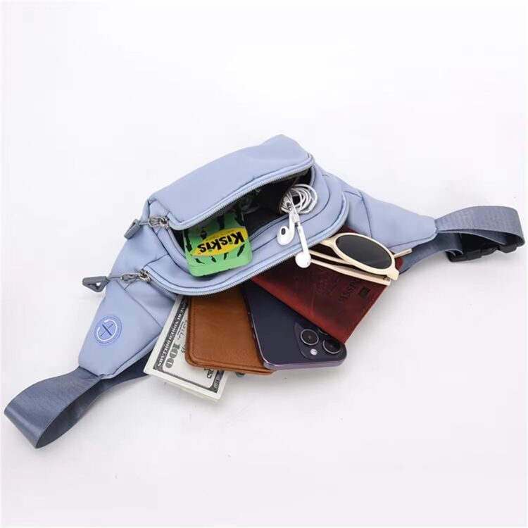 Custom unisex sport nylon fanny pack trendy waist bum bag with logo pattern waterproof sling shoulder belt for outdoor use