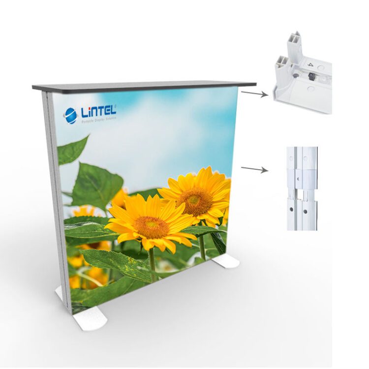 Lingtong exhibition display booth light box counter portable promotional table seg fabric light box counter