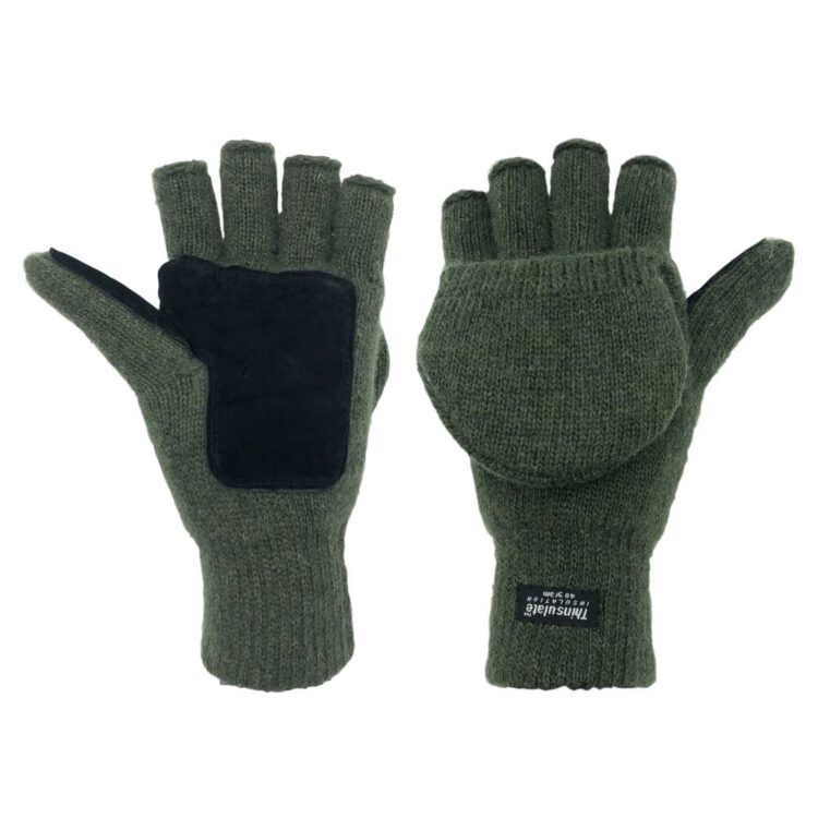 Wool knitted fingerless fishing touch screen gloves with flip cover