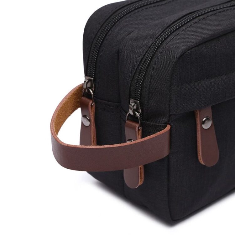 Black casual high quality canvas toiletry storage cosmetic bag with handle