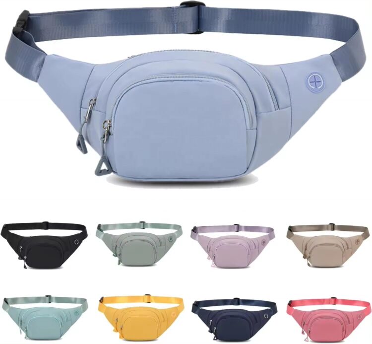 Custom unisex sport nylon fanny pack trendy waist bum bag with logo pattern waterproof sling shoulder belt for outdoor use