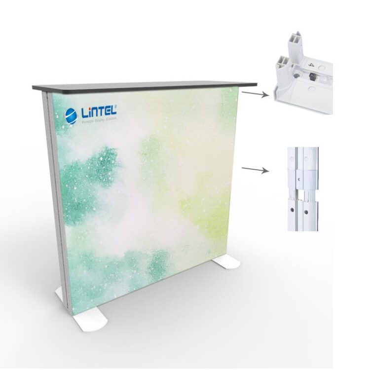 Lingtong exhibition display booth light box counter portable promotional table seg fabric light box counter