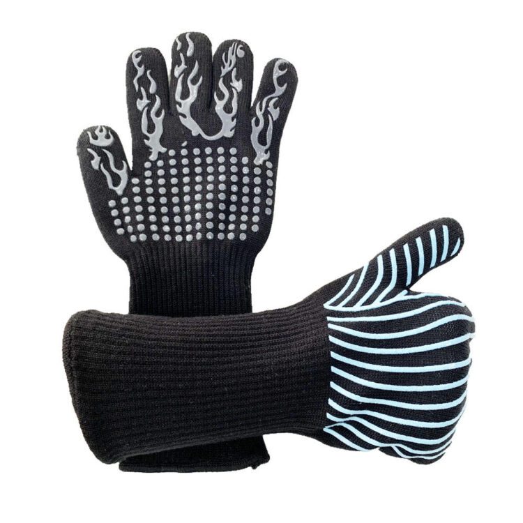 800 degree heat flame resistant silicone five fingers oven cooking gloves kitchen smoker baking pit pot holder black bbq mitt