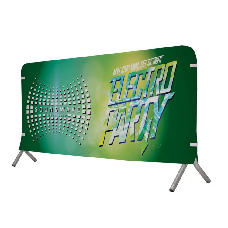 Double-sided campaign barricade covers - custom printed crowd barrier jackets