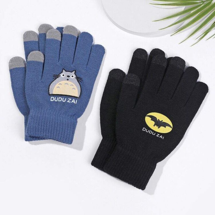 Custom logo stretch winter warm thermal acrylic touch screen grip glove kids children knit magic glove mitten oeko tex