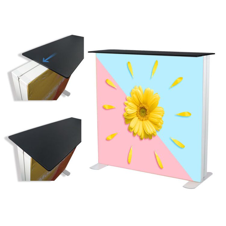 Lingtong exhibition display booth light box counter portable promotional table seg fabric light box counter