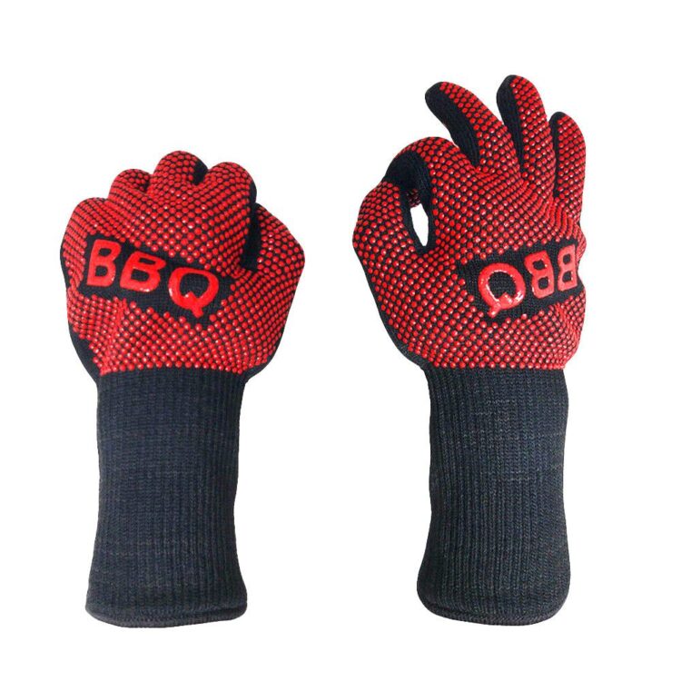 800 degree heat flame resistant silicone five fingers oven cooking gloves kitchen smoker baking pit pot holder black bbq mitt