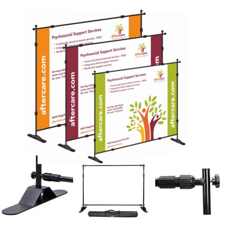 Custom advertising telescopic banner with logo step and repeat retractable back drop carry bag pop up backdrop display stand