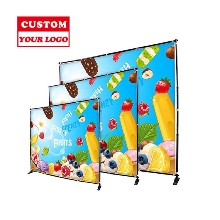 Custom advertising telescopic banner with logo step and repeat retractable back drop carry bag pop up backdrop display stand