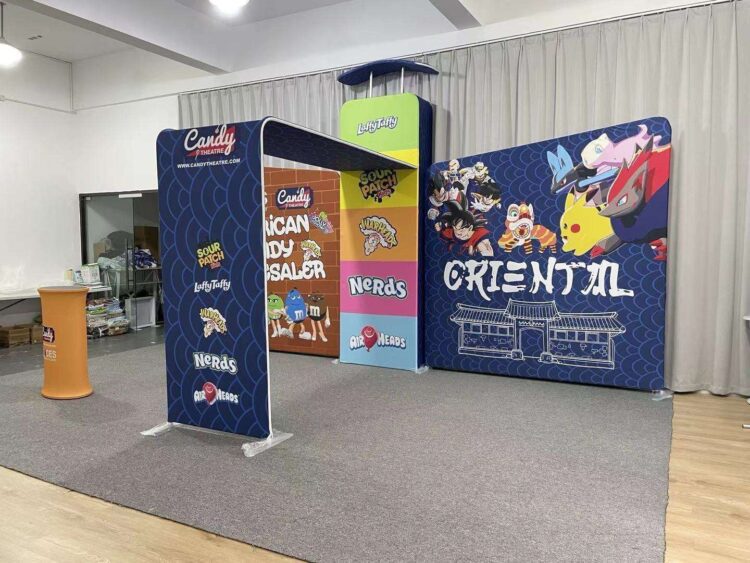 Custom exhibition backdrop trade show pop up display booth stretch tension fabric display for trade show booth prints