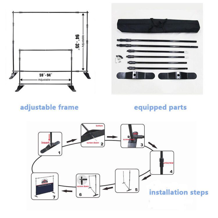 Custom advertising telescopic banner with logo step and repeat retractable back drop carry bag pop up backdrop display stand