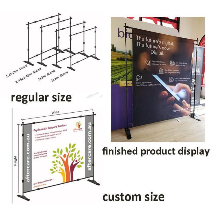 Custom advertising telescopic banner with logo step and repeat retractable back drop carry bag pop up backdrop display stand