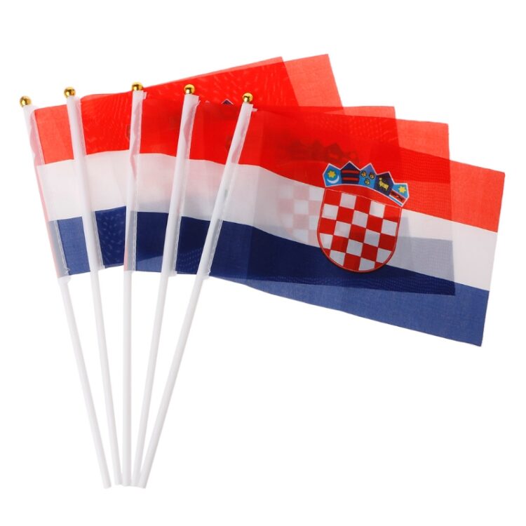 14x21cm polyester table flags with pole flying country shaking national waving croatian hand flags