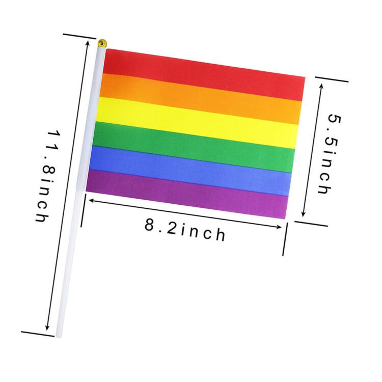 Customized small size shake flag polyester wooden printed lgbt gay pride 14*21cm hand waving hand held rainbow flags