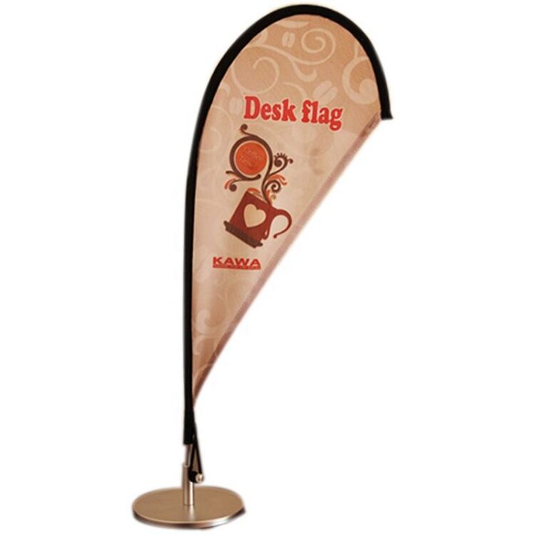 Mini table desk banner flag with teardrop and block shape for custom advertising