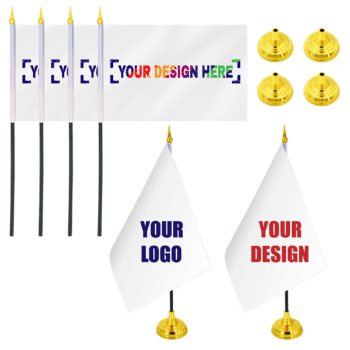 Wholesale custom design print hand flag desk flag desk decoration with stands custom logo desk flags