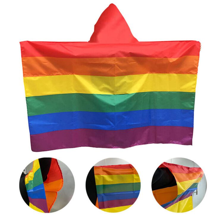 Cheap fast delivery gay lgbtq pride rainbow body flag with hat hooded body flags cape banner