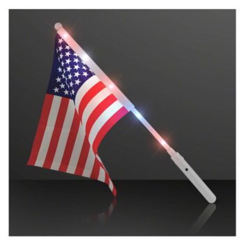 Promotional wholesales personalized design logo 100% polyester campaign light up mini hand flags with led flashing poles
