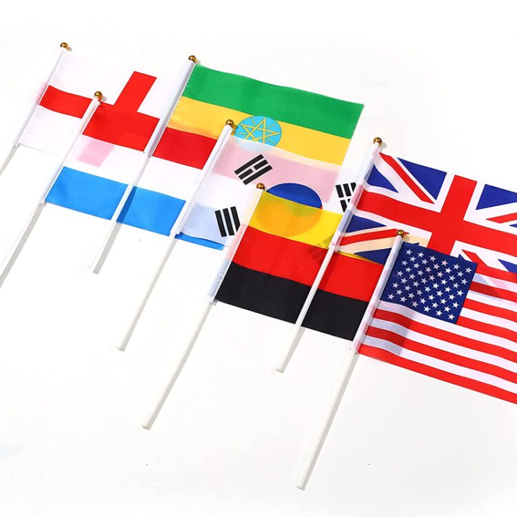 Hot selling china manufacturer cheap custom polyester car window hand fans mini national hand waving flag