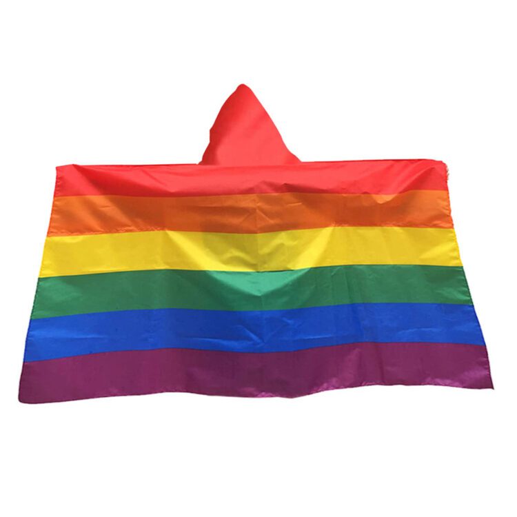 Cheap fast delivery gay lgbtq pride rainbow body flag with hat hooded body flags cape banner