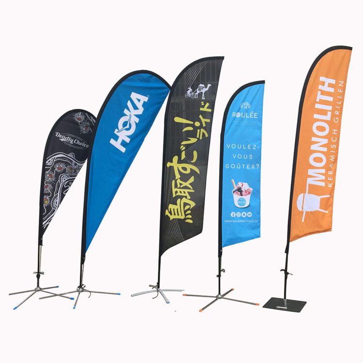 Custom logo printing feather flying flag advertising feather banner bow beach flag