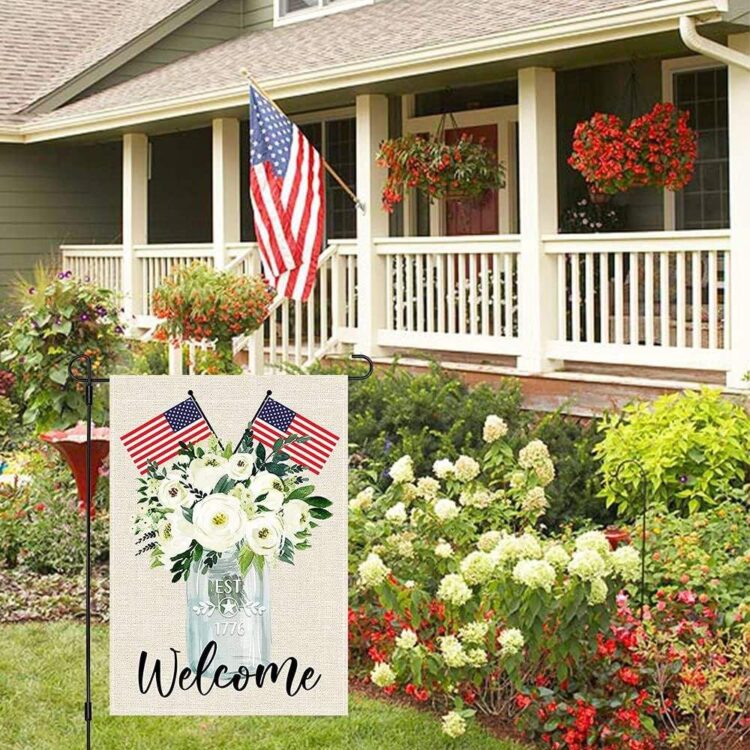 Memorial day freedom boots garden flag linen burlap 4th of july independence day patriotic american veteran soldier burlap flags