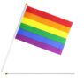 Customized small size shake flag polyester wooden printed lgbt gay pride 14*21cm hand waving hand held rainbow flags