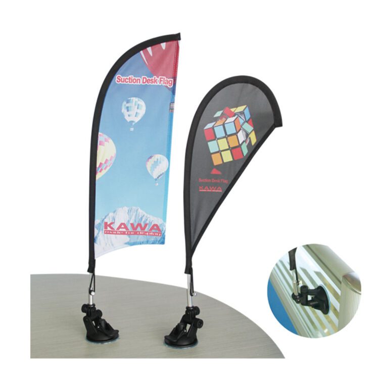 Mini table desk banner flag with teardrop and block shape for custom advertising