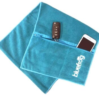 Eco friendly custom print logo swim gym fitness towel pocket sports fishing towel with zipper pocket bag