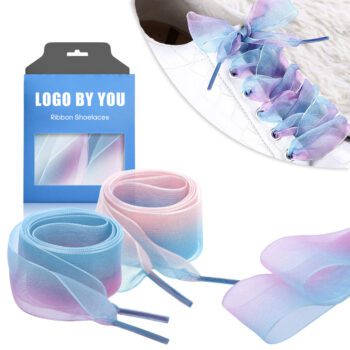 Custom colorful silk satin ribbon shoelace wide flat shoelaces gradient color organza shoe laces strings for women
