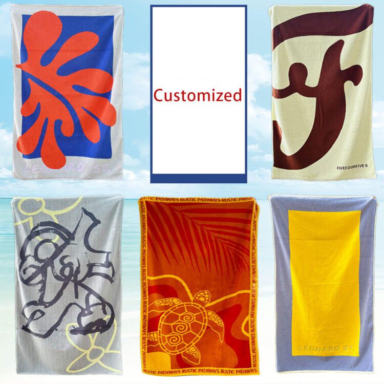 100% cotton free design custom printed beach towel with logo shipping summer large beach towel microfiber velour jacquard logo