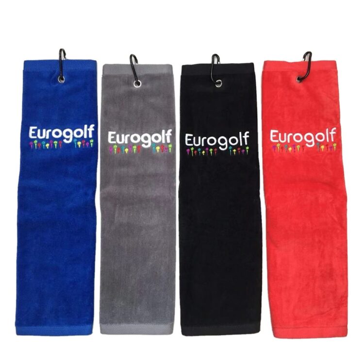 Custom tri fold golf towel 100% cotton soft golf towel custom logo with hook