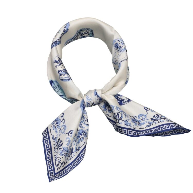 Custom logo design square designer pure silk scarf printed 90*90cm double sided printed twill scarf silk bandana for women