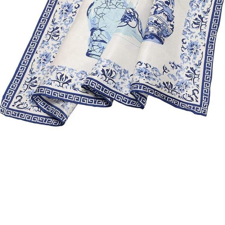 Custom logo design square designer pure silk scarf printed 90*90cm double sided printed twill scarf silk bandana for women