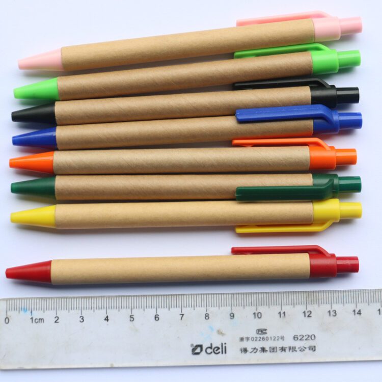 Wheat straw materials kraft paper barrel eco-friendly ballpoint pen-biogradeable custom print paper ball pen