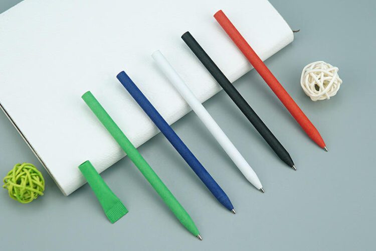 Eco-friendly colored recycled craft paper tube and cap stick ball pen with wrap custom logo print ballpoint pen