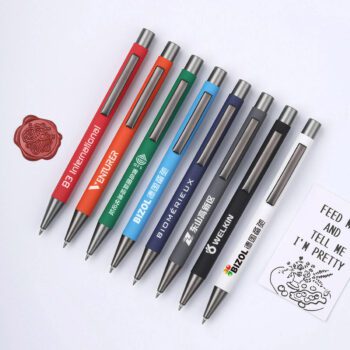 Soft rubber coating metal ballpoint pens-support custom logo laser engraved or full color uv printing ball pen-metal clip