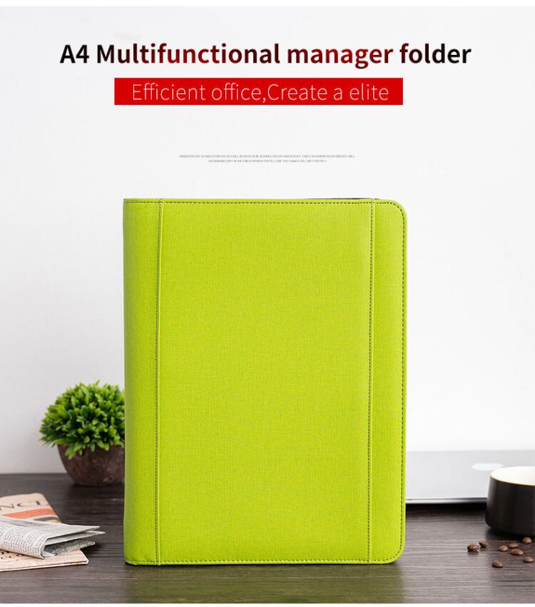 Wholesale custom a4 custom canvas olive green zip document folder padfolio portfolio for promotion