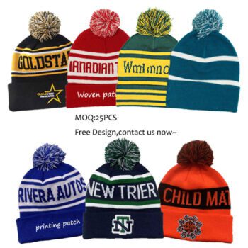 Wholesale custom beanie/100% acrylic your own embroidery logo fashion knitted beanie hat custom winter hat with pom pom