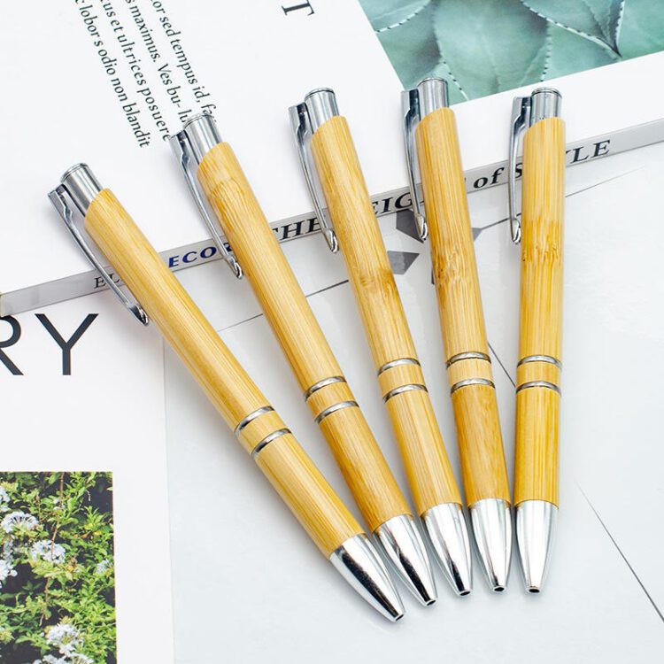 Eco green bamboo wood promo ball pen products item, 2 rings recycle bamboo ball-point pen with laser engraved logo ball pens