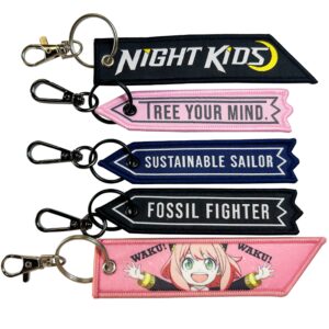 Business promotional items custom slogan logo cute design keychain woven japan jet tag