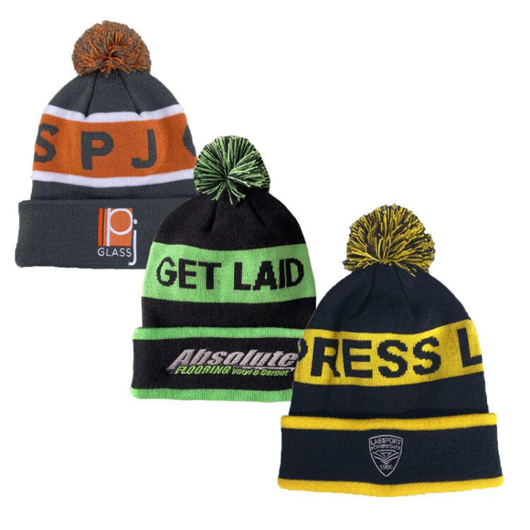 Manufacture free design knitting embroidered beanies knit footy bobble hats winter custom mens beanie hats with customize logo